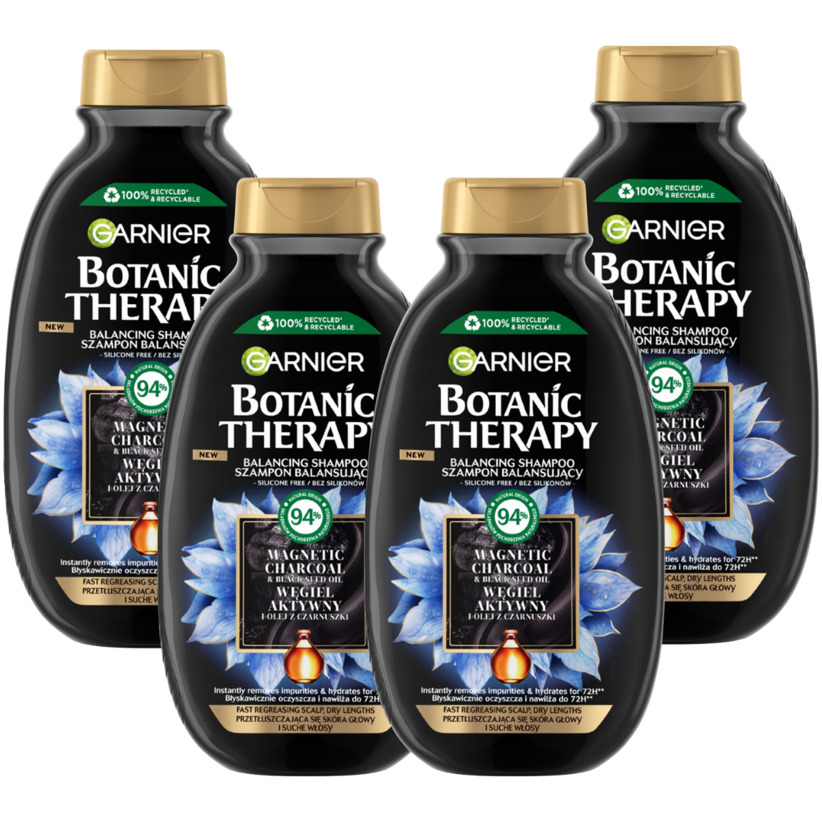 Garnier Botanic Therapy Węgiel i Olej z Czarnuszki Szampon Do Włosów 4x400ml