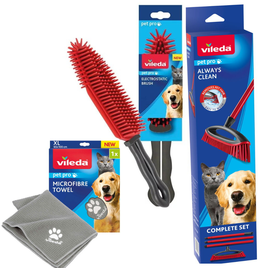 Vileda Zestaw Pet Pro Ręcznik XL Szczotka Always Clean Szczotka Elektrostatyczna