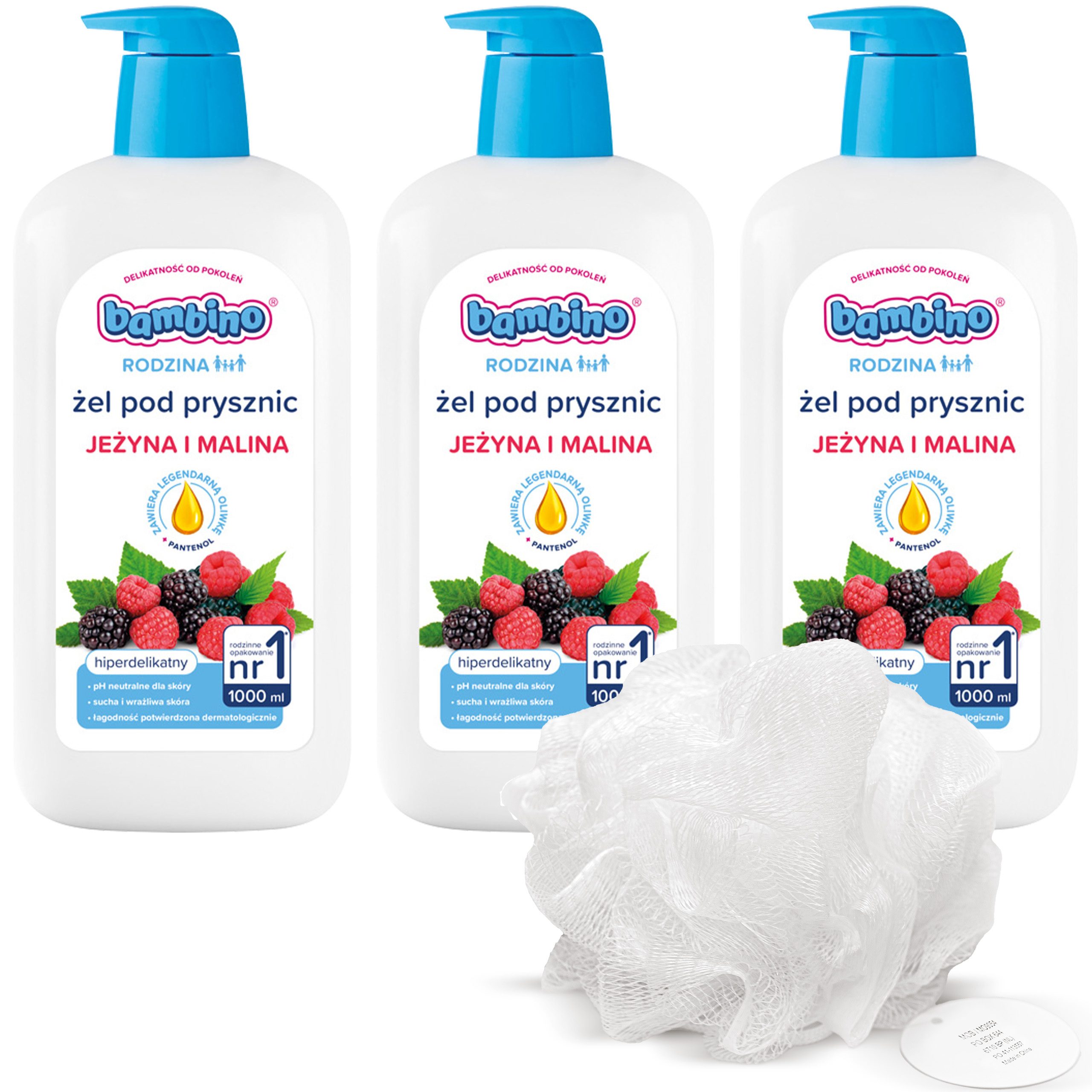 3 x BAMBINO Rodzina Żel pod prysznic o zapachu jeżyn i malin, 1000 ml