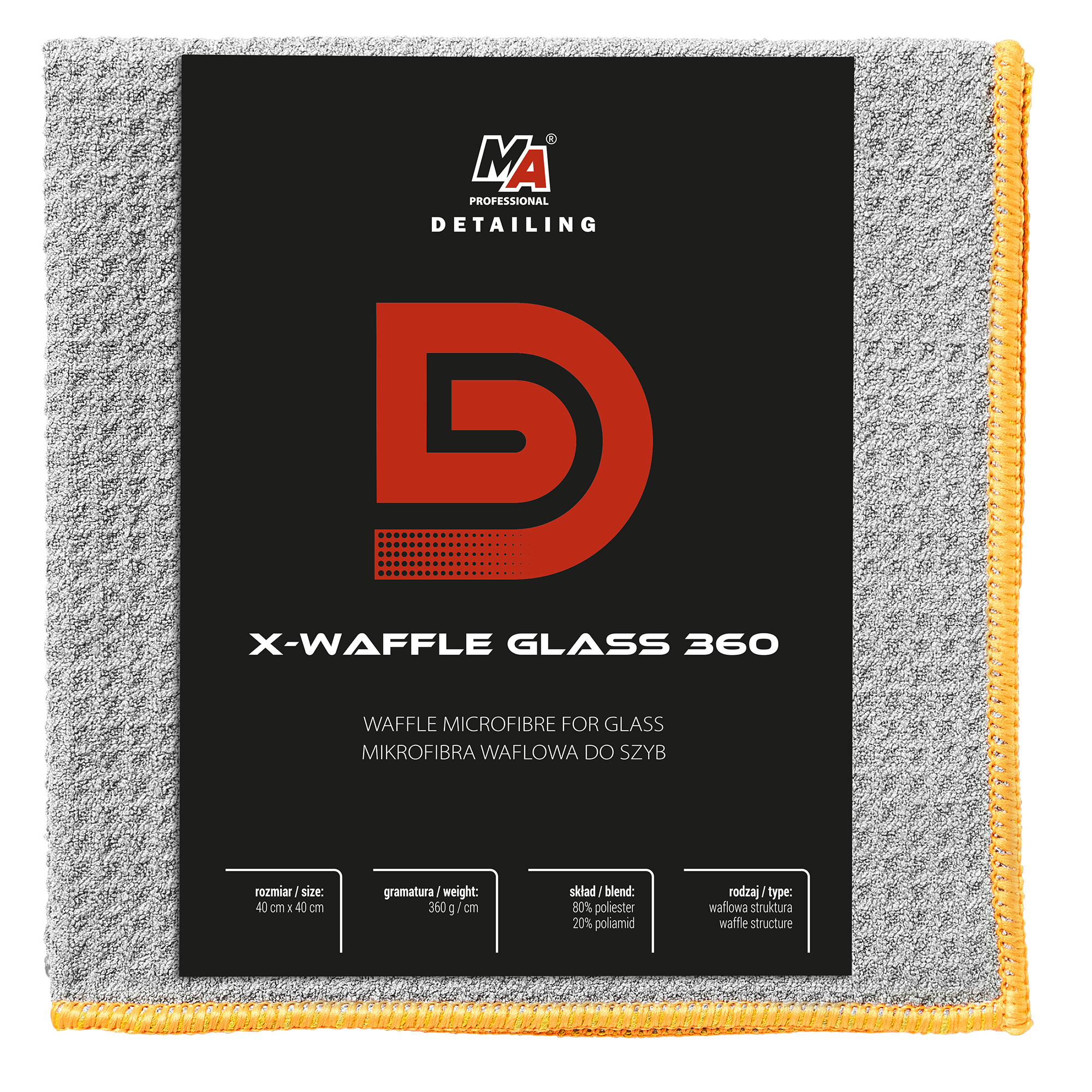 MA PROFESSIONAL DETAILING – X-WAFFLE GLASS 360GSM WAFLOWA MIKROFIBRA DO SZYB 40x40cm