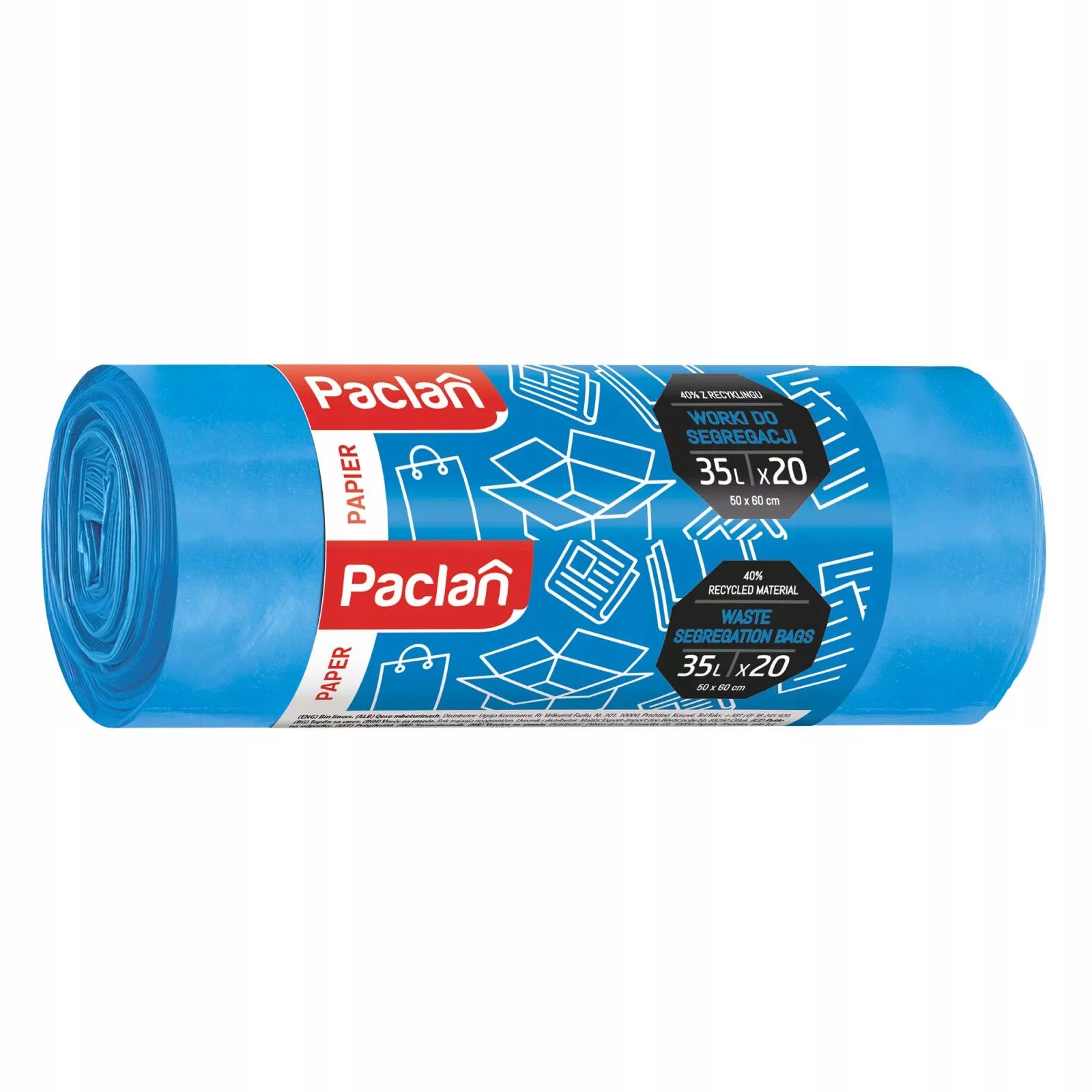 WORKI NA ŚMIECI PACLAN SEGREGACJI PAPIER KARTONY 35L 20SZT MOCNE WYTRZYMAŁE