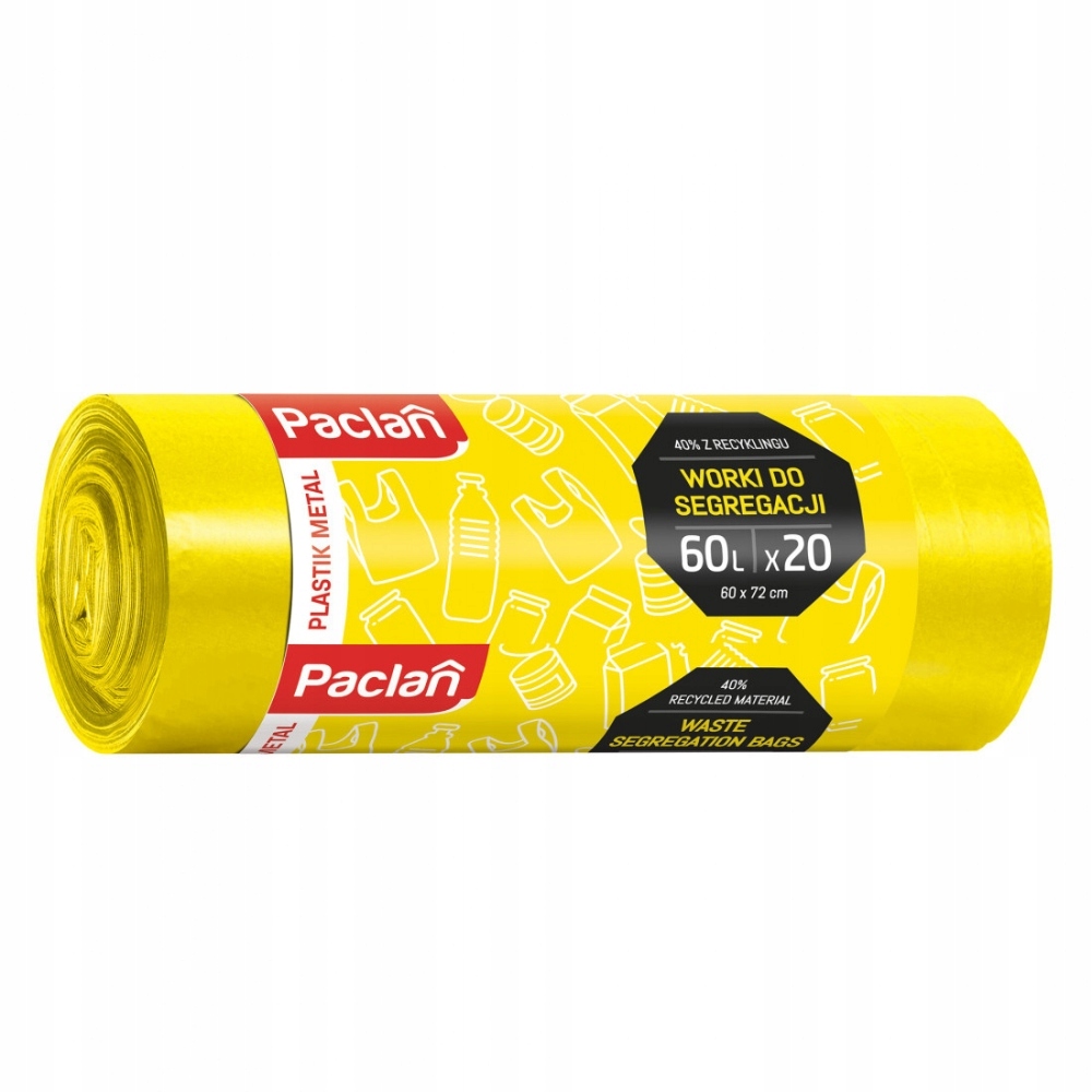 WORKI NA ŚMIECI PACLAN SEGREGACJI PLASTIK METAL 60L 20SZT MOCNE WYTRZYMAŁE
