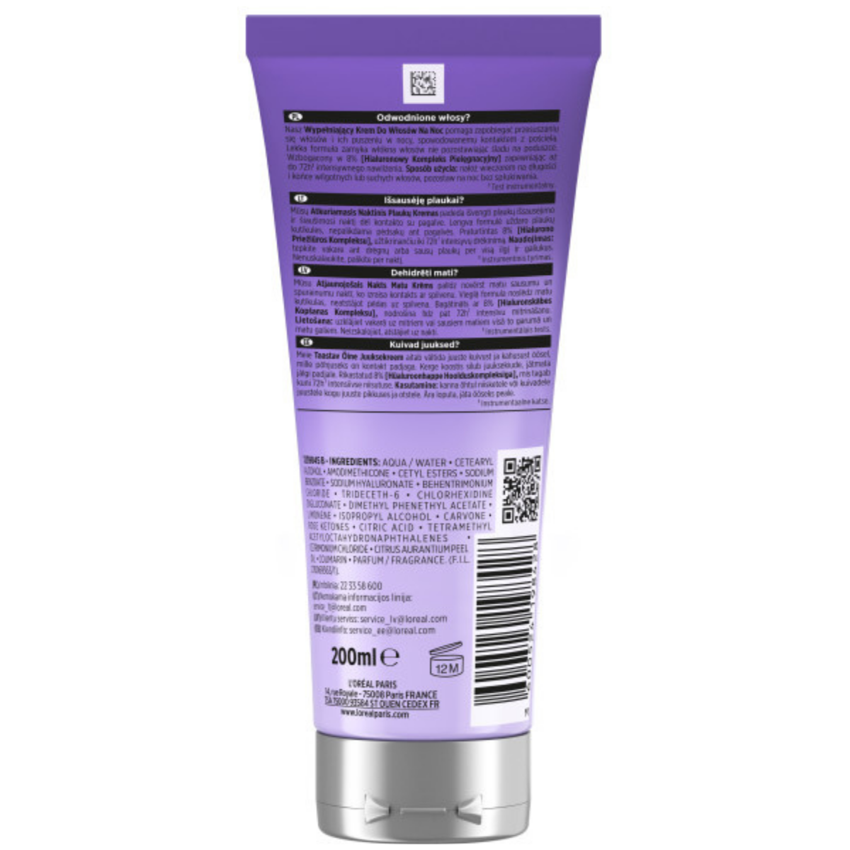 L’Oreal Paris Elseve Hyaluron Plump Krem Do Włosów Na Noc 200ml