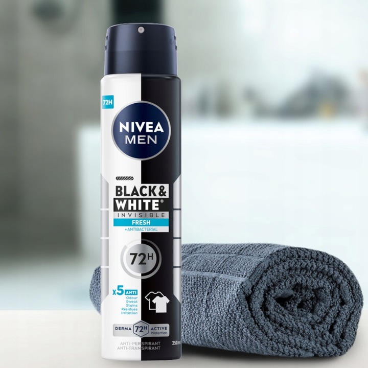 5 x NIVEA MEN BLACK & WHITE INVISIBLE FRESH ANTYPERSPIRANT W SPRAYU 250 ML