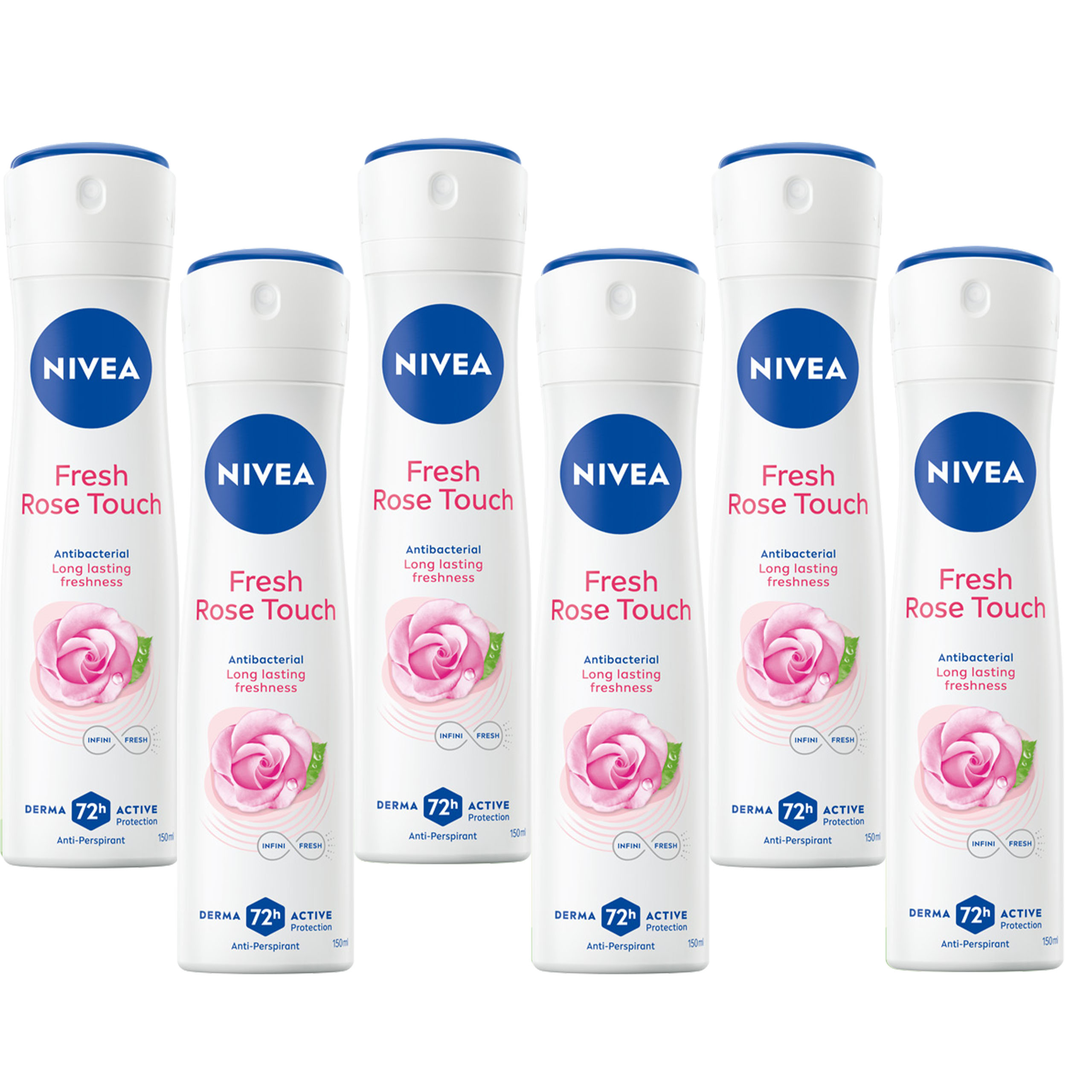 6 x NIVEA ANTYPERSPIRANT ROSE TOUCH SPRAY 150 ML