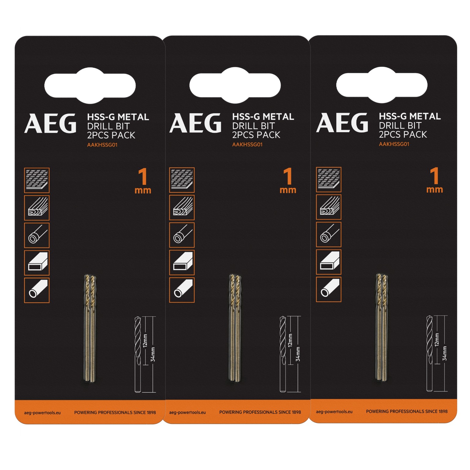 Wiertła do Metalu HSS-G 1mm x 34mm 2 szt. AEG AAKHSSG01 x3