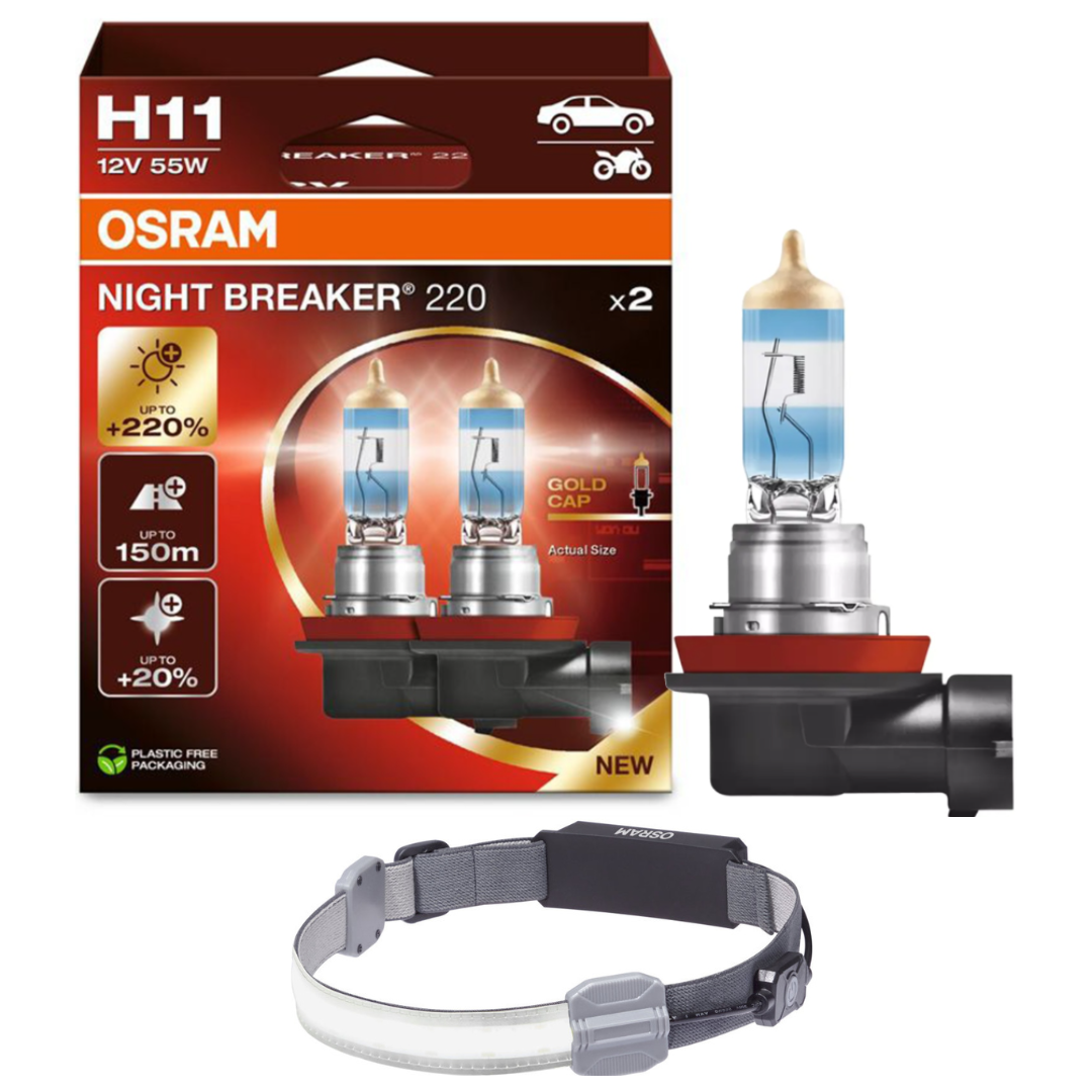 Osram żarówki H11 Night Breaker +220% + Latarka Czołowa LEDinspect LEDIL414