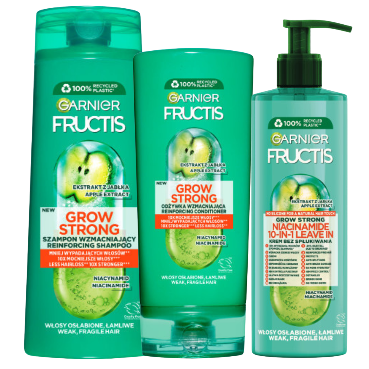 Garnier Fructis Grow Strong Zestaw Szampon + Odżywka + Krem 10w1 do Włosów