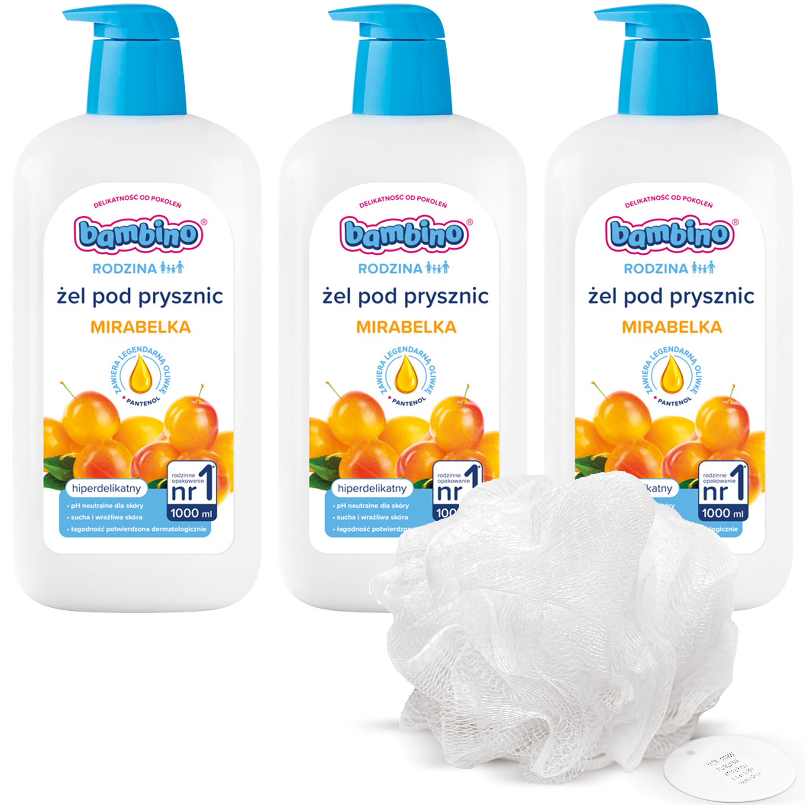 3 x Bambino RODZINA Żel pod prysznic MIRABELKA 1000 ml