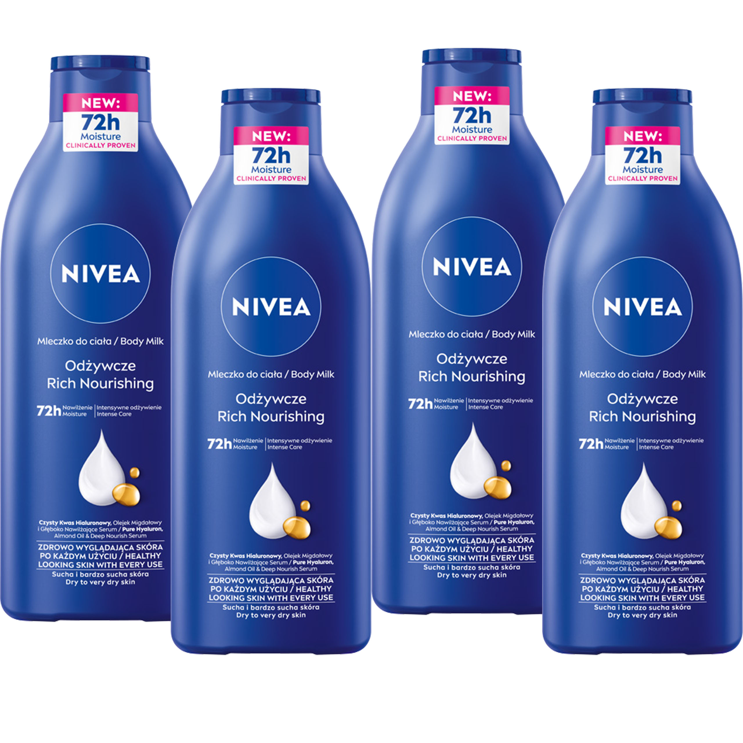 4 x NIVEA Odżywcze Mleczko nawilżające do ciała skóra sucha 400 ml