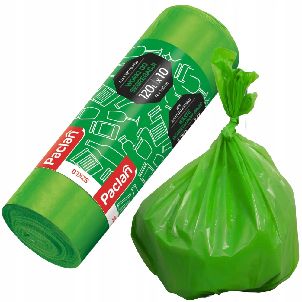 Paclan worek do segr szkło 120l 10 szt ziel0ny NEW x3