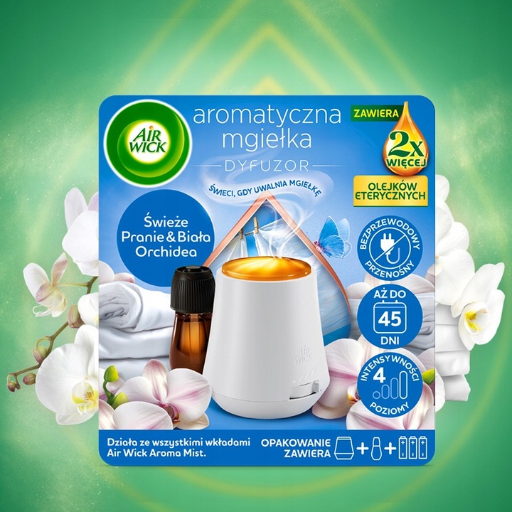 Air Wick Aromatyczna Mgiełka Komplet Świeże Pranie Biała Orchidea +Wkład