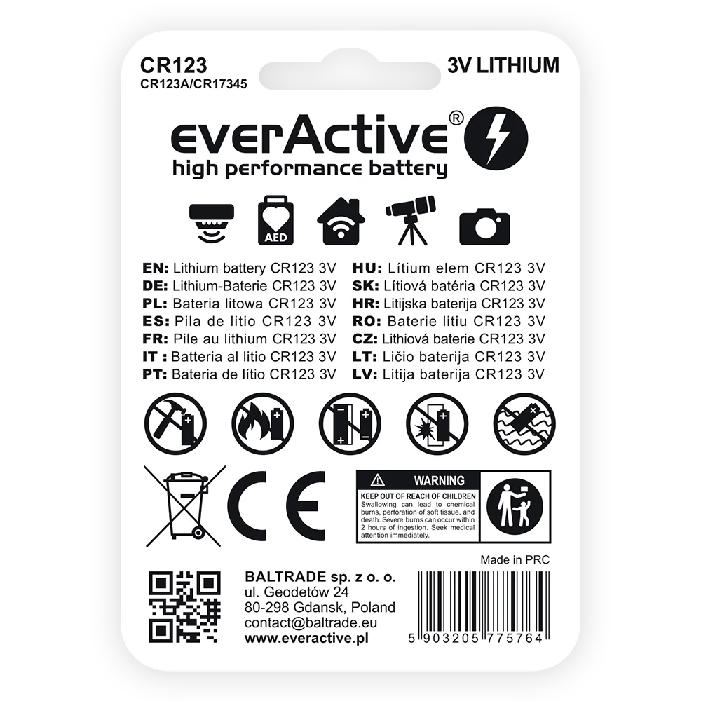 everActive CR123 3V Bateria Foto Litowa 1szt. 1500mAh