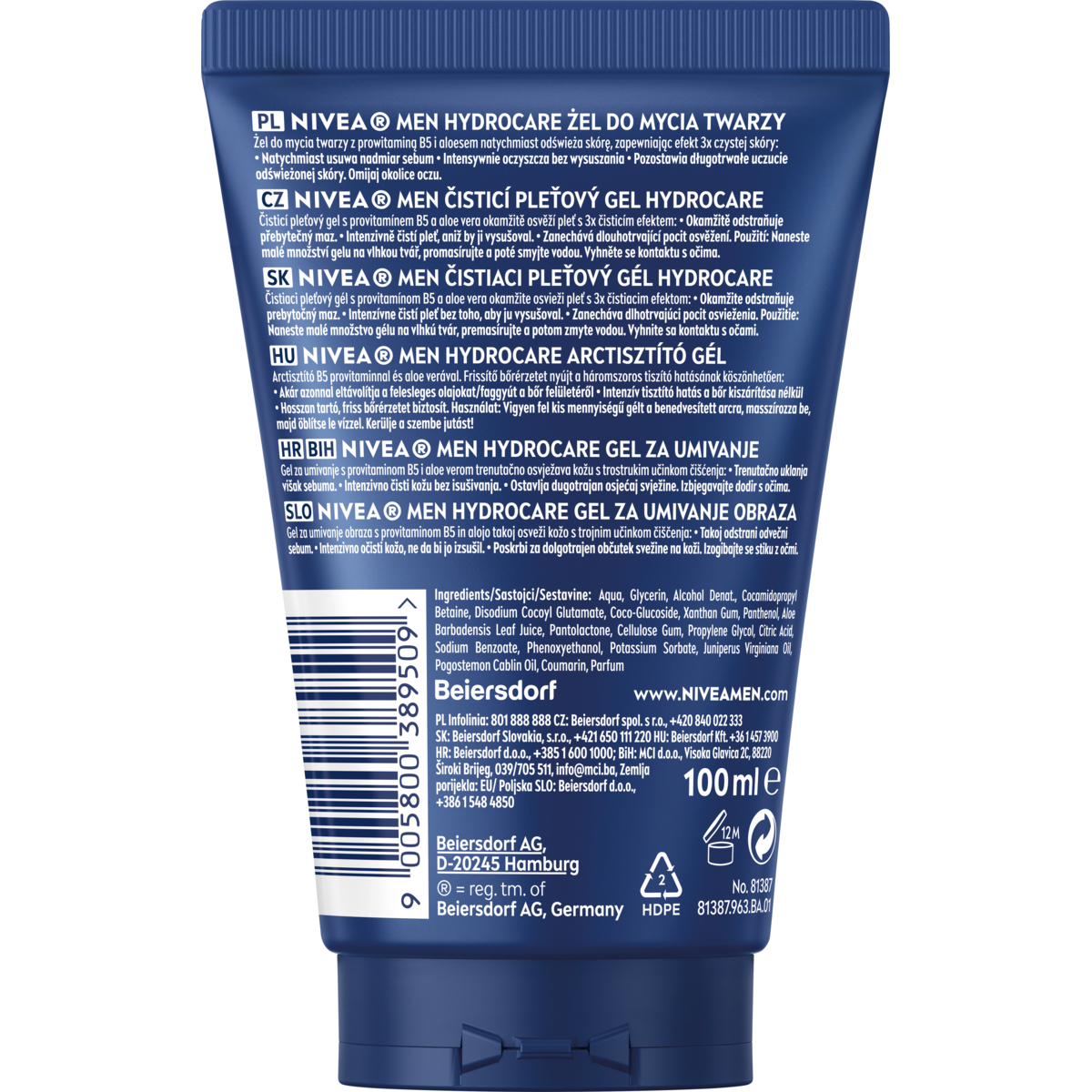 NIVEA MEN HYDROCARE Męski Oczyszczający Żel do mycia twarzy z aloesem 100ml