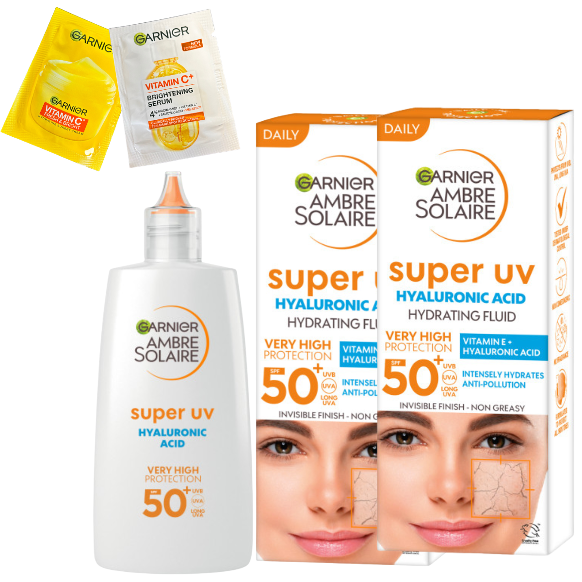 Garnier Ambre Solaire Super UV Fluid Ochronny Do Twarzy SPF 50+ 2x40ml