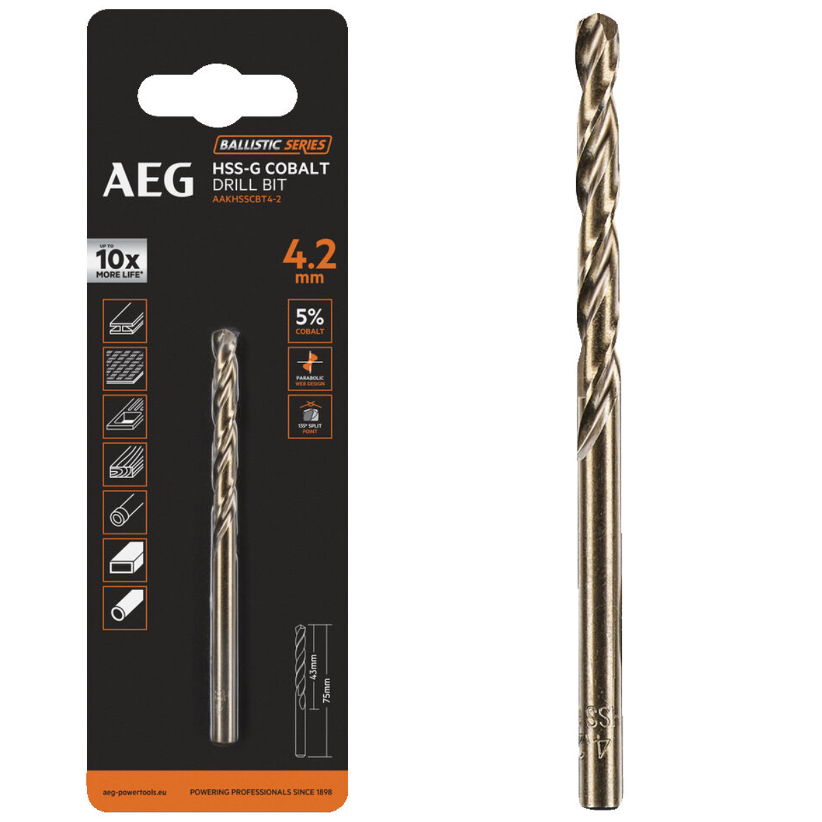 Kobaltowe Wiertło do Metalu HSS-G 4,2mm AEG AAKHSSCBT4-2