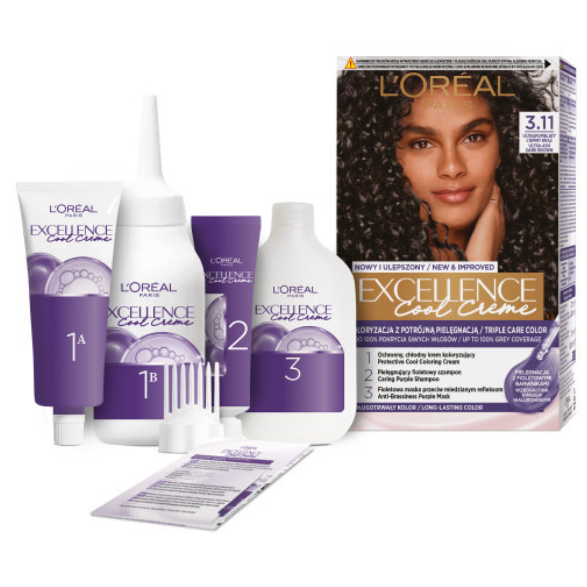 L’Oreal Paris Excellence Cool Creme Trwała Farba do Włosów 3.11 Ultrapopielaty Ciemny Brąz 2szt.