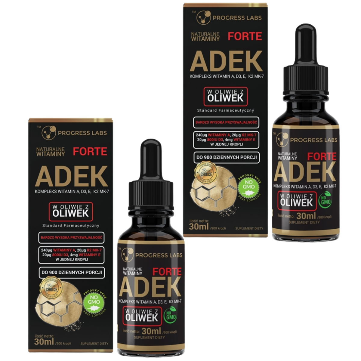 Zestaw Progress Labs WITAMINA ADEK FORTE A D3 E K2 MK-7 30ml 900 KROPLI