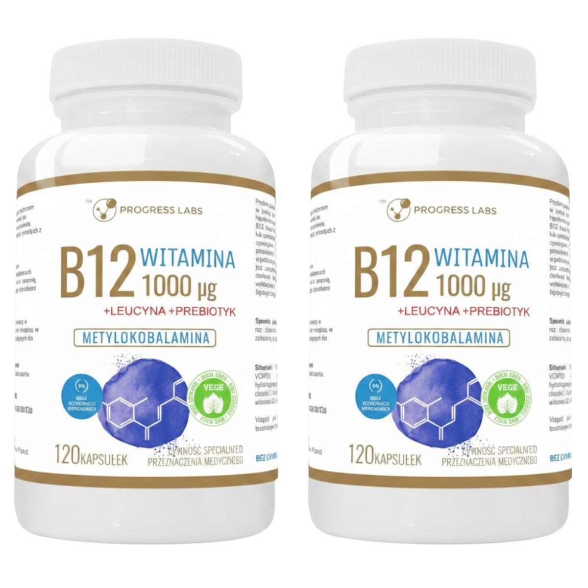 Zestaw PROGRESS LABS Witamina B12 1000 uq METYLOKOBALAMINA 120 kapsułek 2x