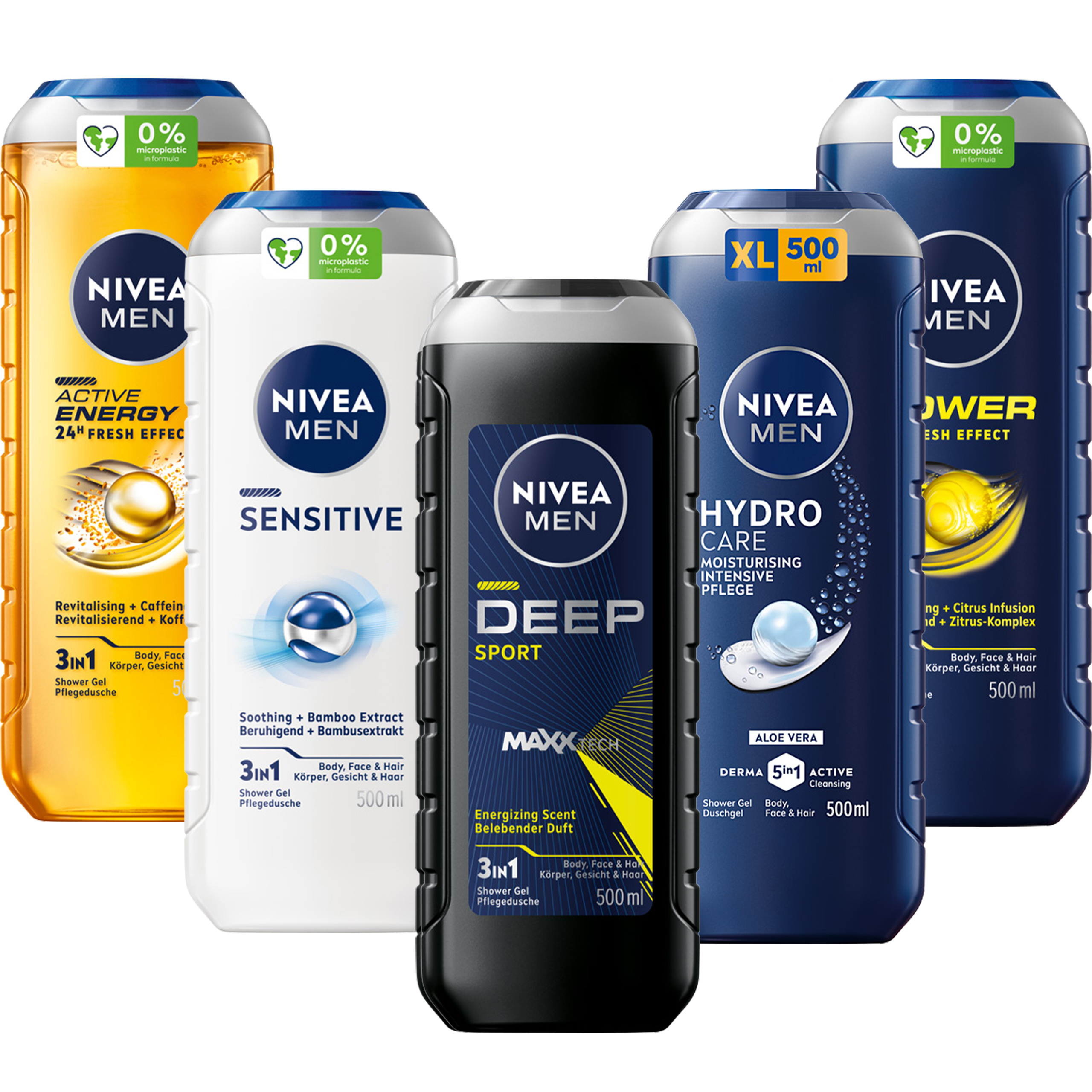 5 x NIVEA MEN 3w1 Żel pod prysznic męski zestaw – Płyn do mycia 500ml