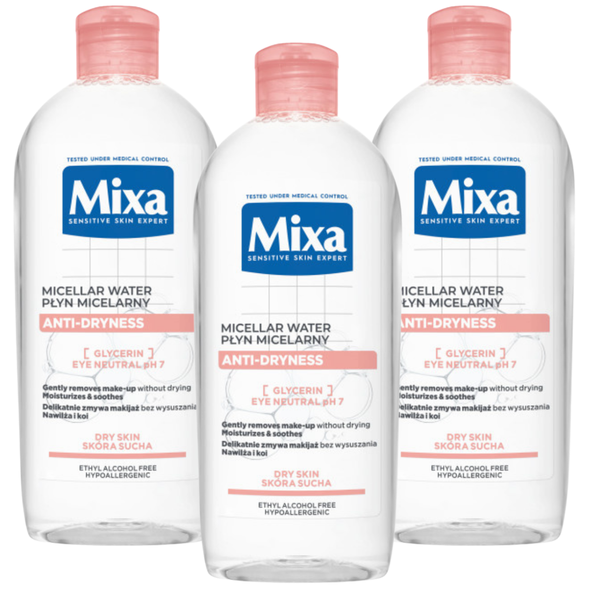 Mixa płyn micelarny do demakijażu z gliceryną przeciw przesuszaniu 3x400ml