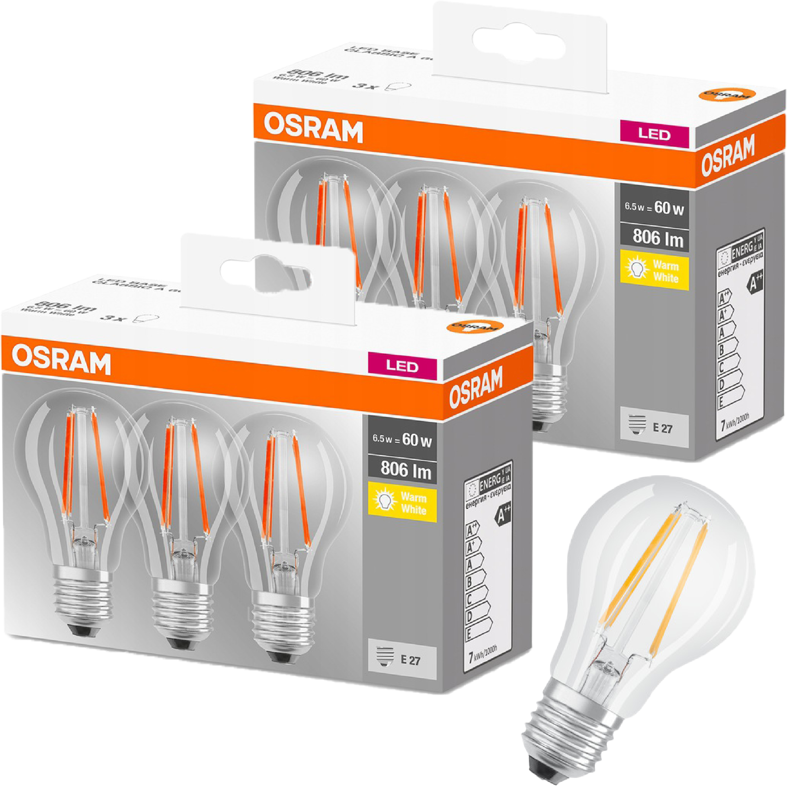 Osram Żarówki Filament E27 3 szt. LV50