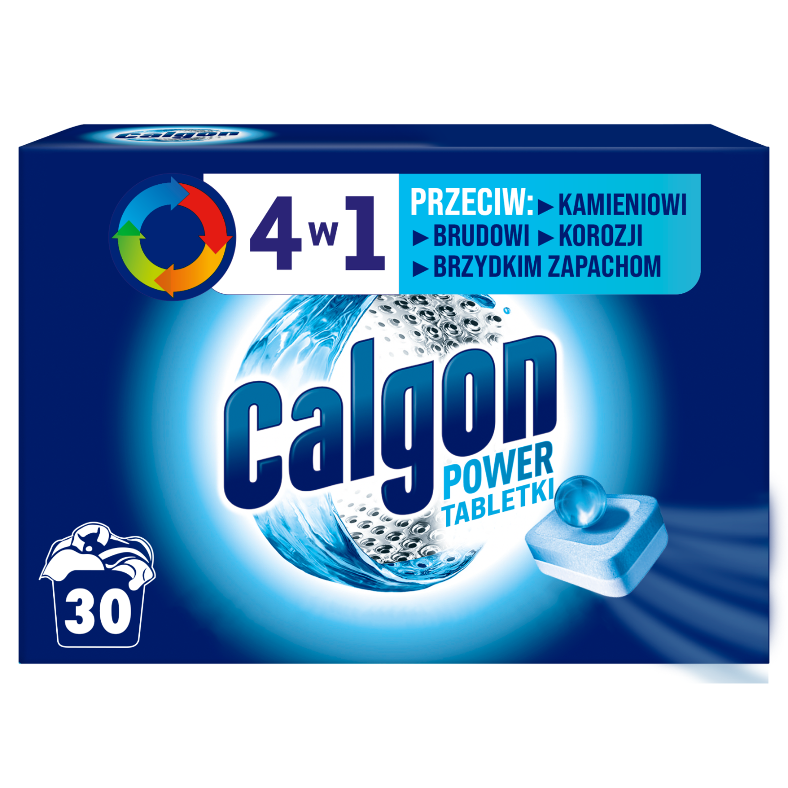 CALGON TABLETKI DO PRALKI 4W1 ZMIĘKCZAJĄCE WODĘ ODKAMIENIACZ 30 SZTUK