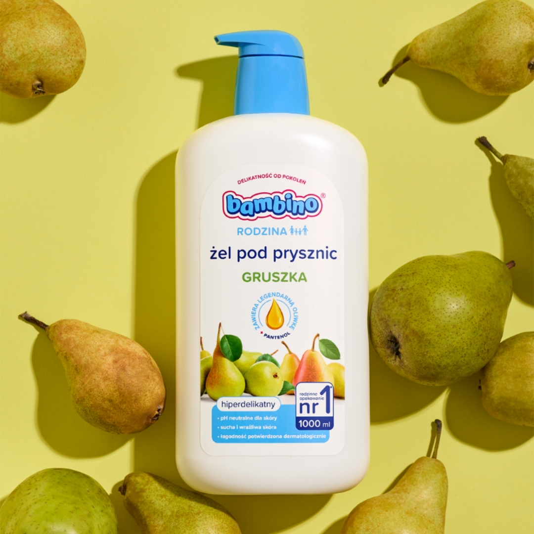 BAMBINO Rodzina Żel pod prysznic o zapachu gruszki, 1000 ml + myjka gratis