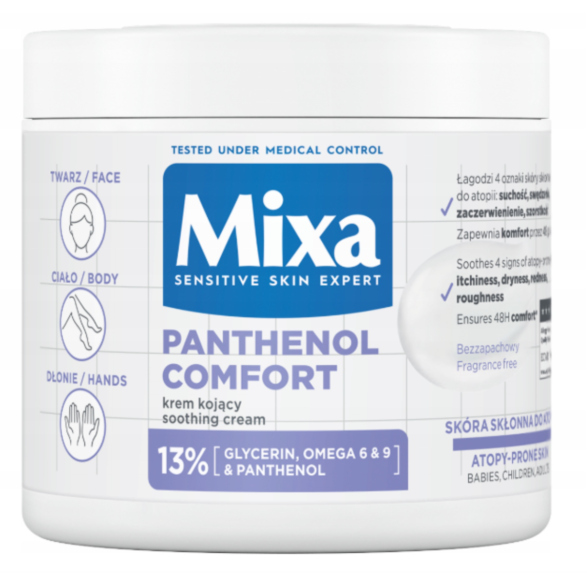 Mixa Panthenol Comfort Kojący Krem Ochronny do Twarzy Dłoni i Ciała 400 ml