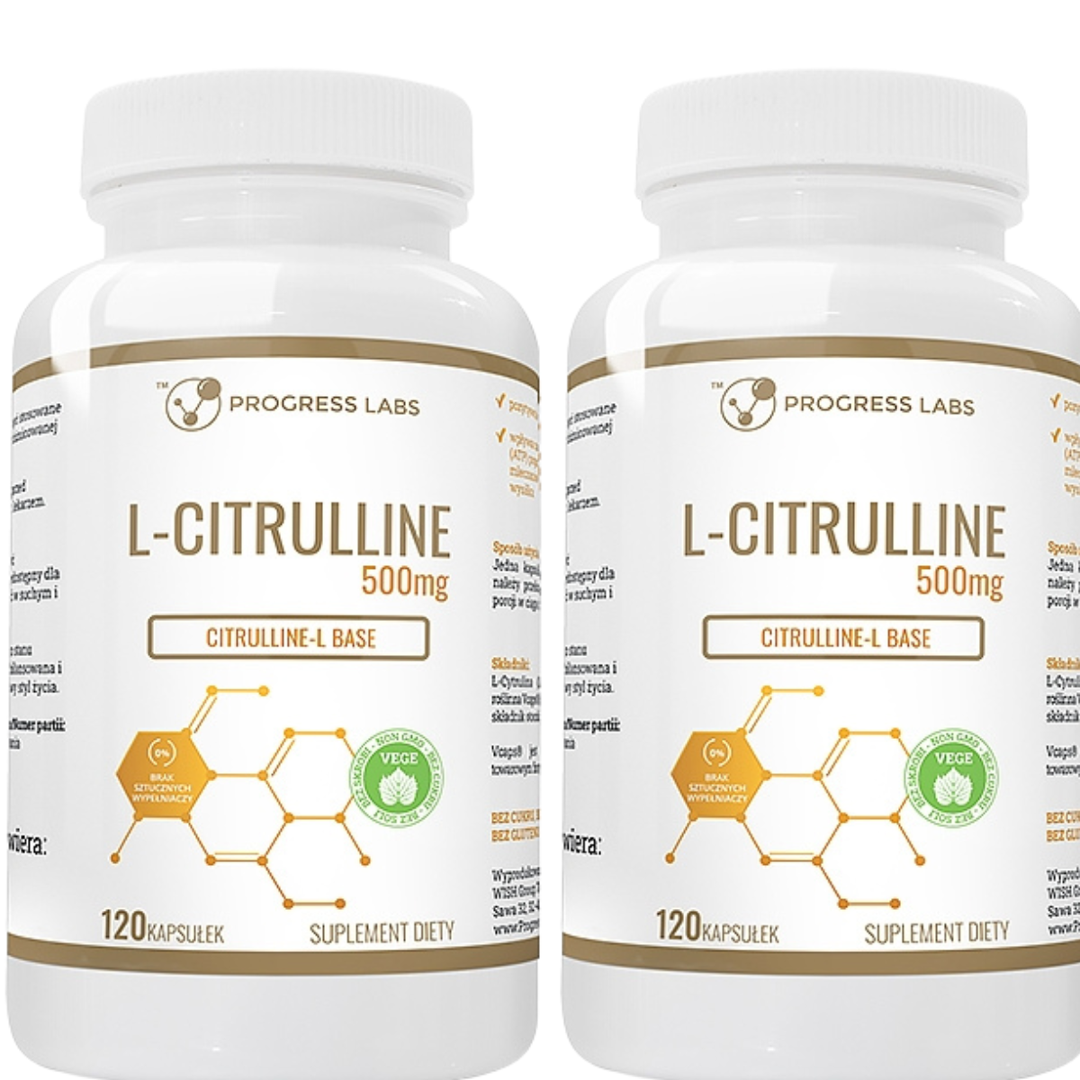 Zestaw Progress Labs L-cytrulina 500 mg 120 kapsułek przed treningiem, wydajność mięśni x2