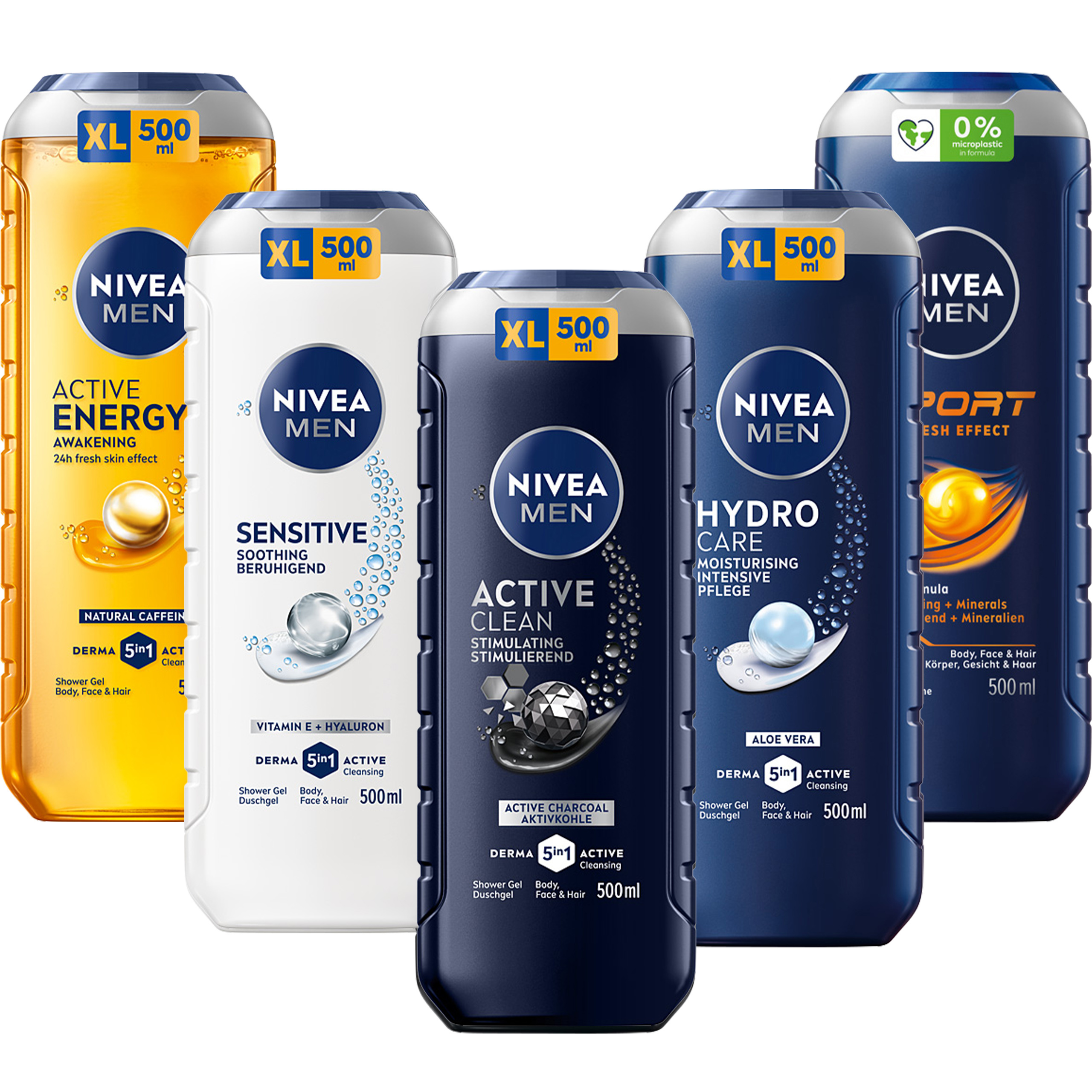 5 x NIVEA MEN ŻEL POD PRYSZNIC DLA MĘŻCZYZN ZESTAW 500ML MIX