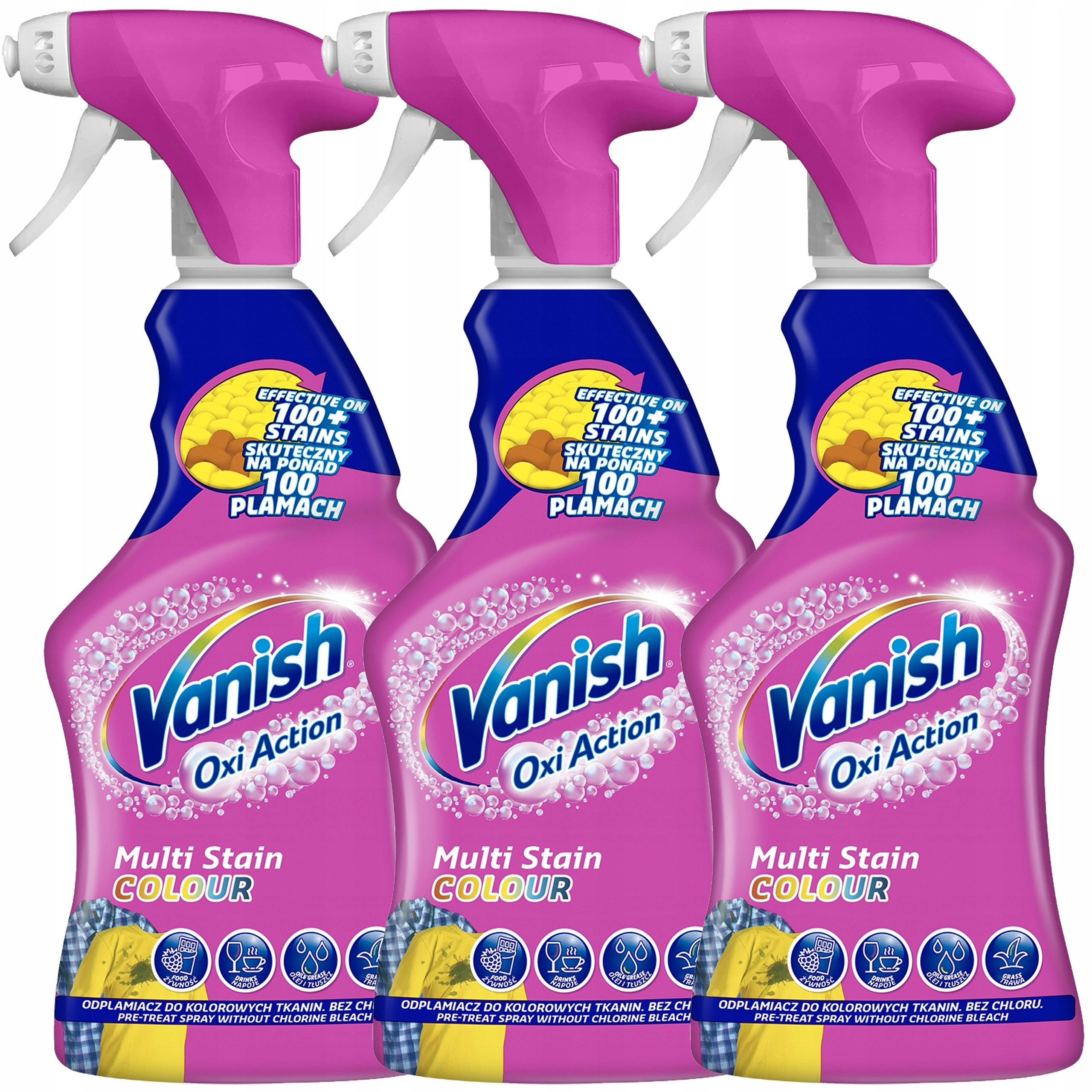 Vanish Oxi Action Odplamiacz Do Kolorowych i Białych Tkanin Spray 500ml x3
