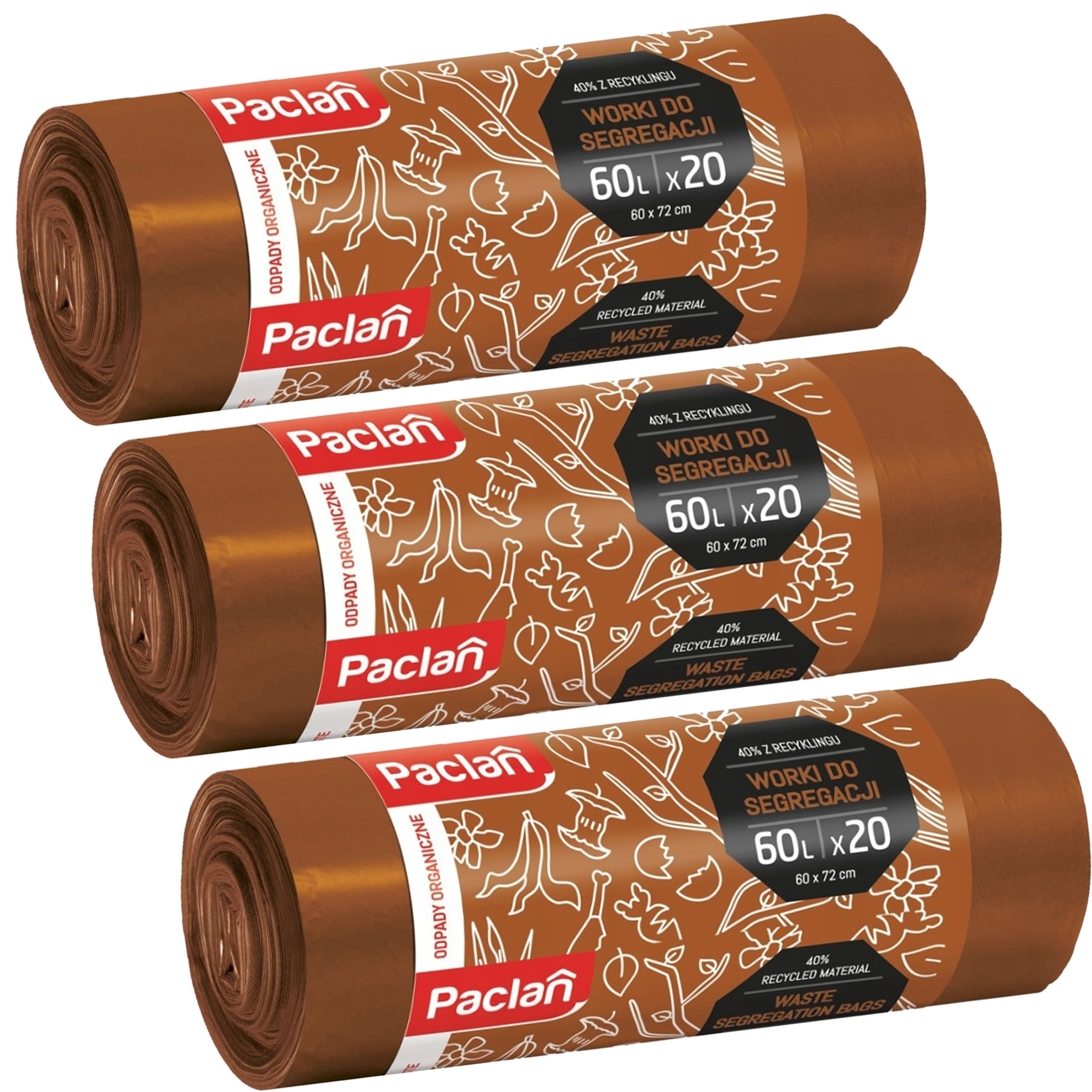 Paclan worek do segr bio odpady 60l 20 szt br. x3