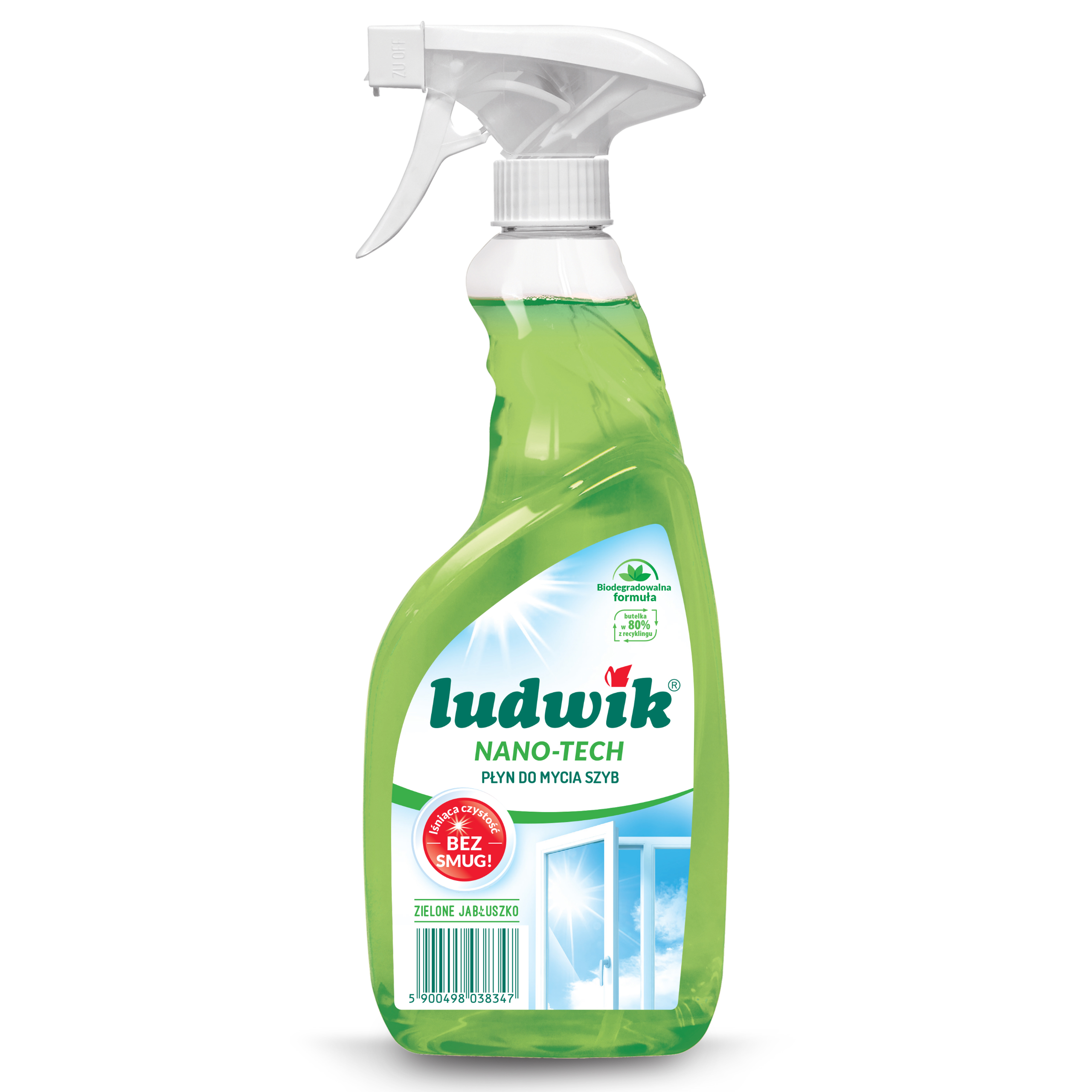 LUDWIK specjalista – preparaty do szyb i powierzchni szklanych Płyn do mycia szyb i glazury nano-tech zielone jabłuszko – spray 600 ml