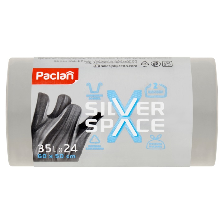 Paclan Silver Space Multitop Lux worki na śmieci srebrne 35 l 24 szt.