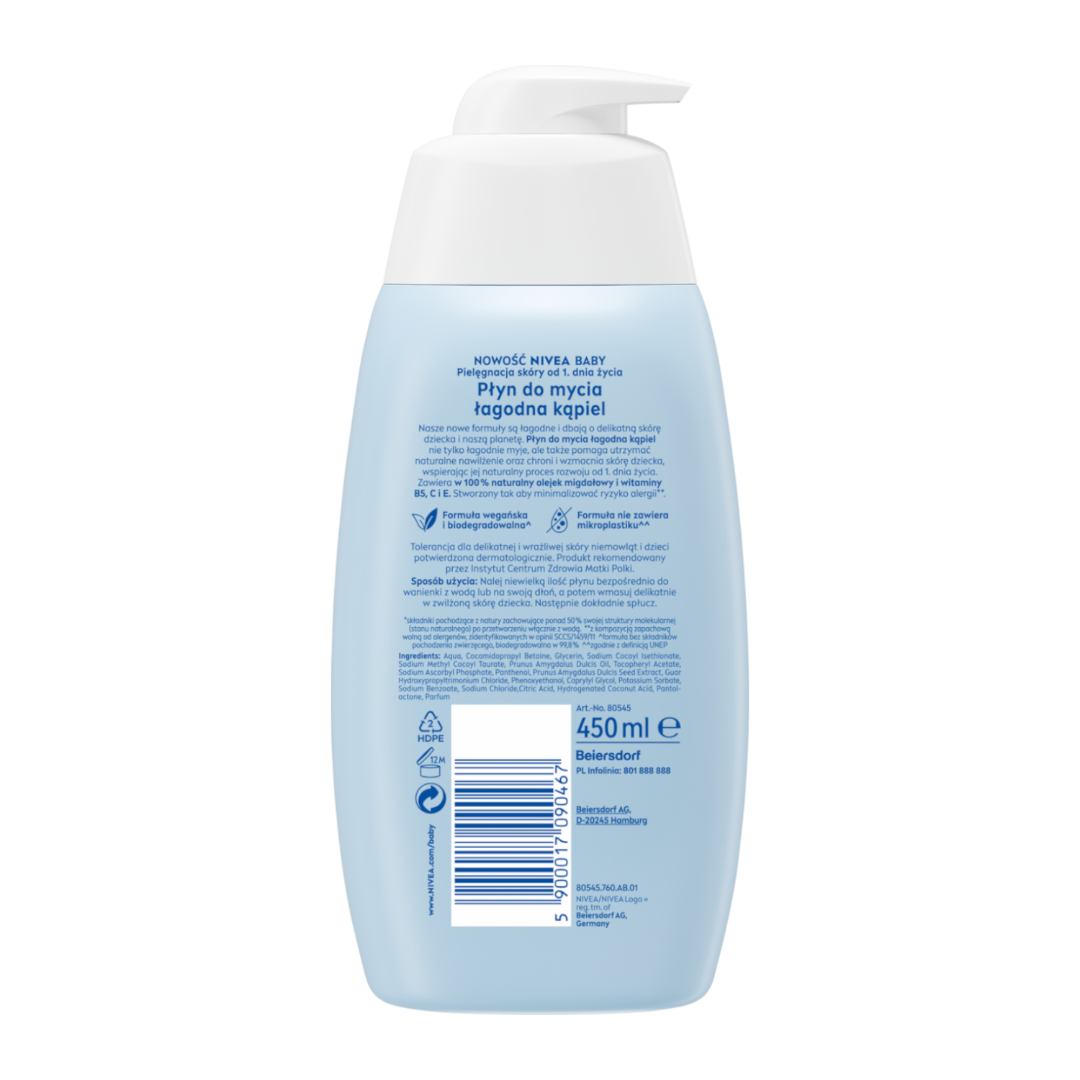NIVEA BABY Płyn do mycia łagodna kąpiel dla dzieci od 1 dnia życia 450 ml