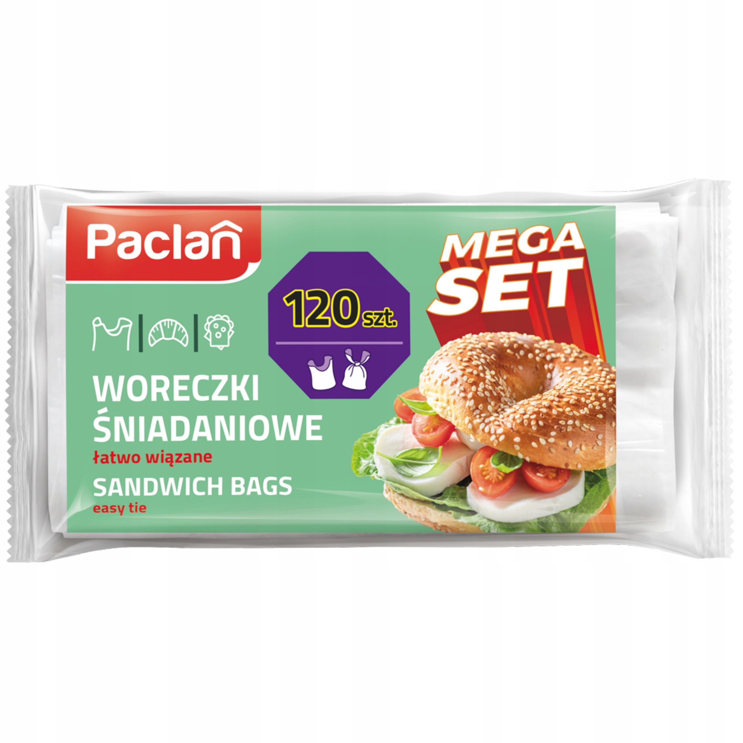 Paclan woreczki śniadaniowe łatwo wiązane 18 × 28 cm 120 szt.