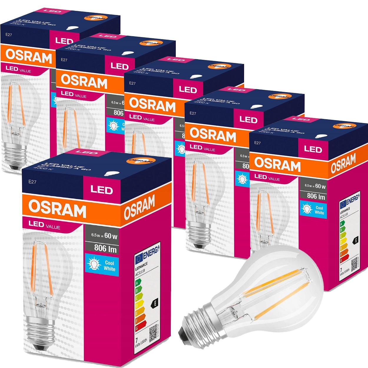 OSRAM żarówki LED filament E27 6,5 W (60 W) 806 lm 4000 K 6 szt.