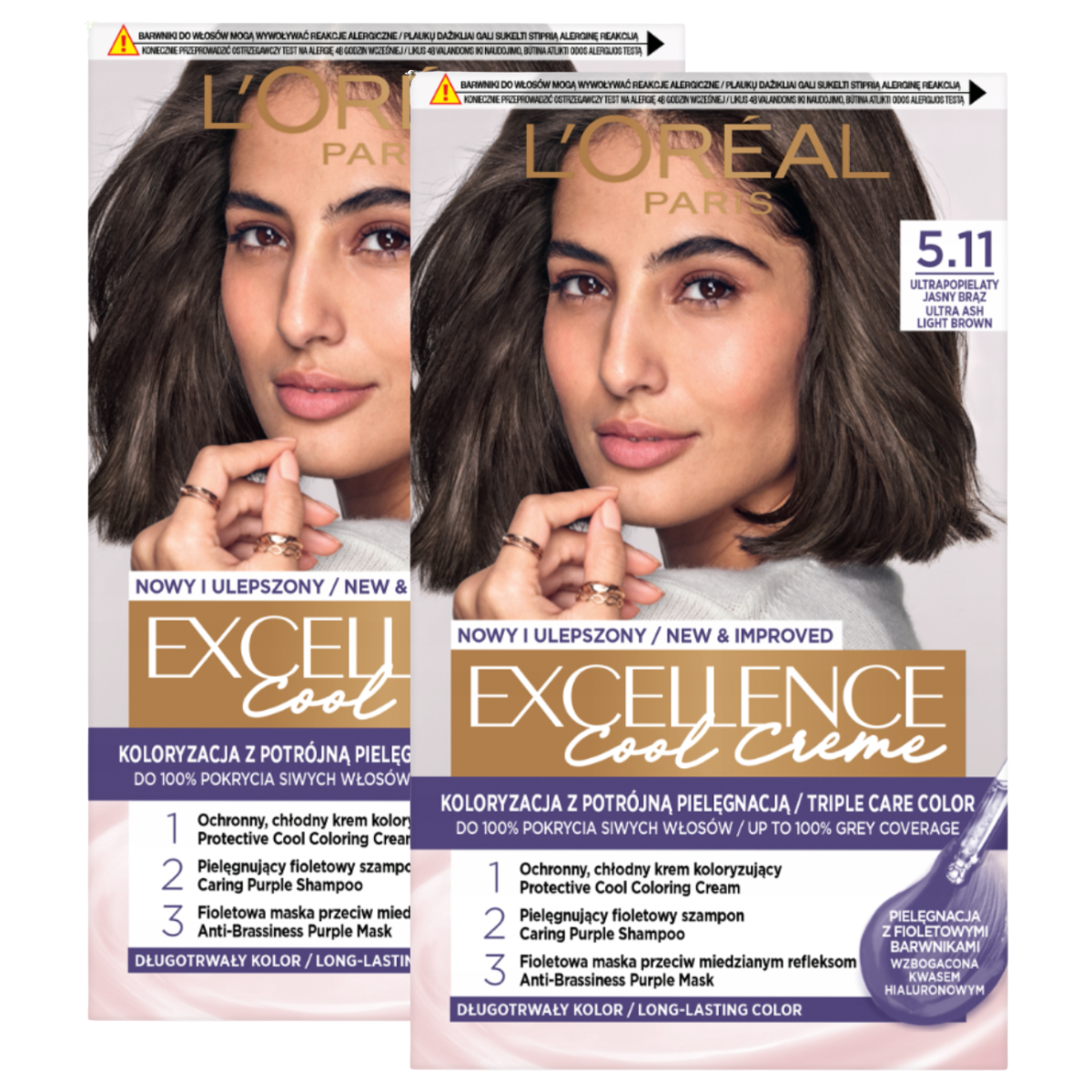 L’Oréal Excellence Col Creme Farba Do Włosów 5.11 Ultrapopielaty Jasny Brąz 2szt.