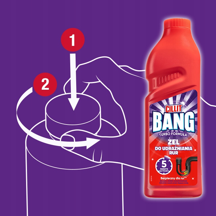 Cillit Bang Turbo Formuła Żel do Udrażniania Rur Bezpieczny 4X 1L