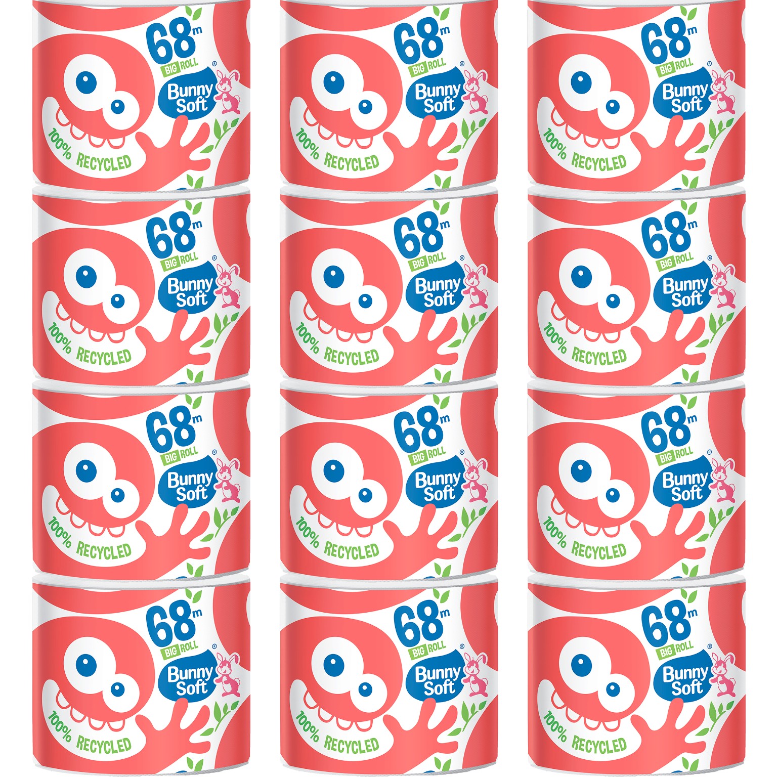 12 x Papier toaletowy Bunny Soft BIG ROLKA 2-warstwowa makulatura, 68mb