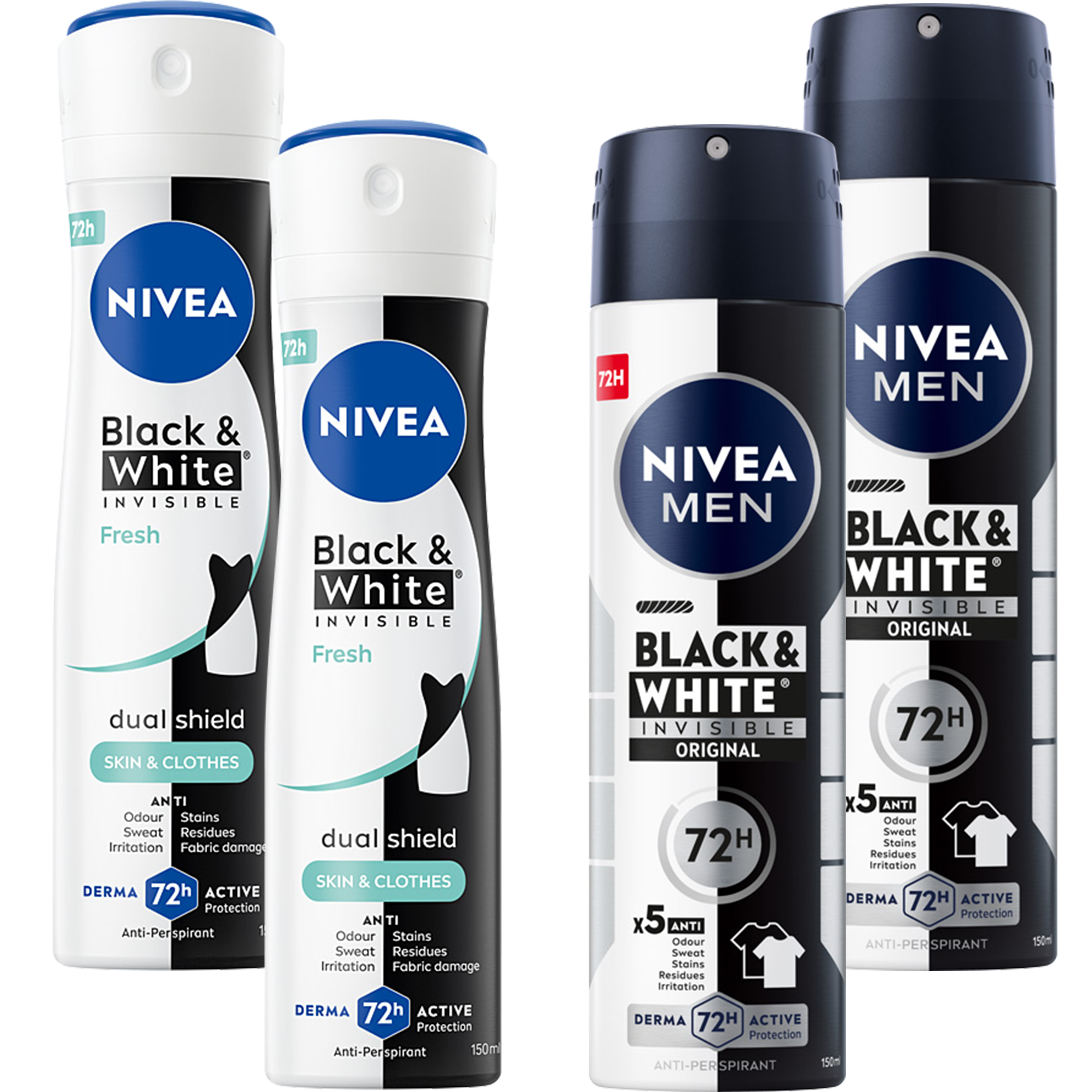 2 x Nivea BLACK&WHITE INVISIBLE ORIGINAL i FRESH ANTYPERSPIRANT SPRAY 150 ml