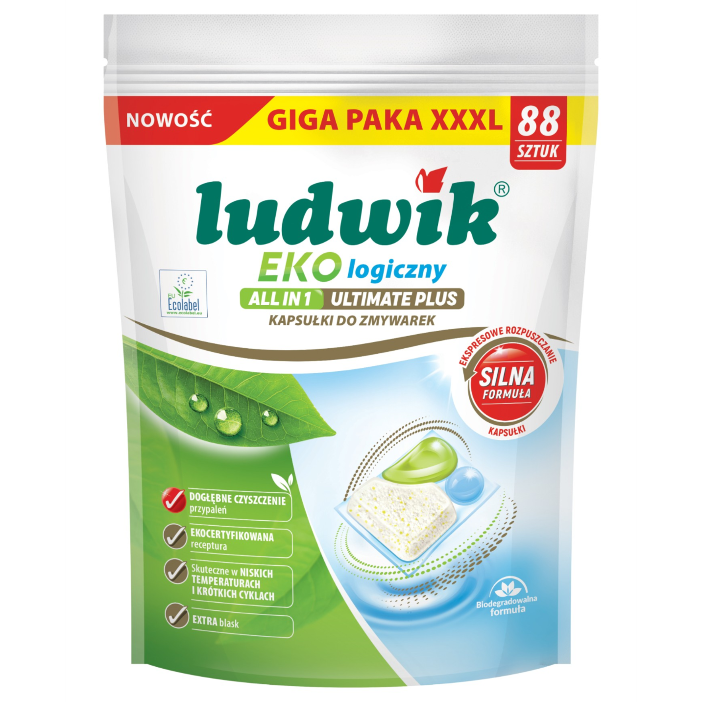 LUDWIK ekologiczny – system do zmywarek kapsułki Ekologiczny  ULTIMATE PLUS Ai1 kapsułki do zmywarek 88 szt.1496 g (88x17g)