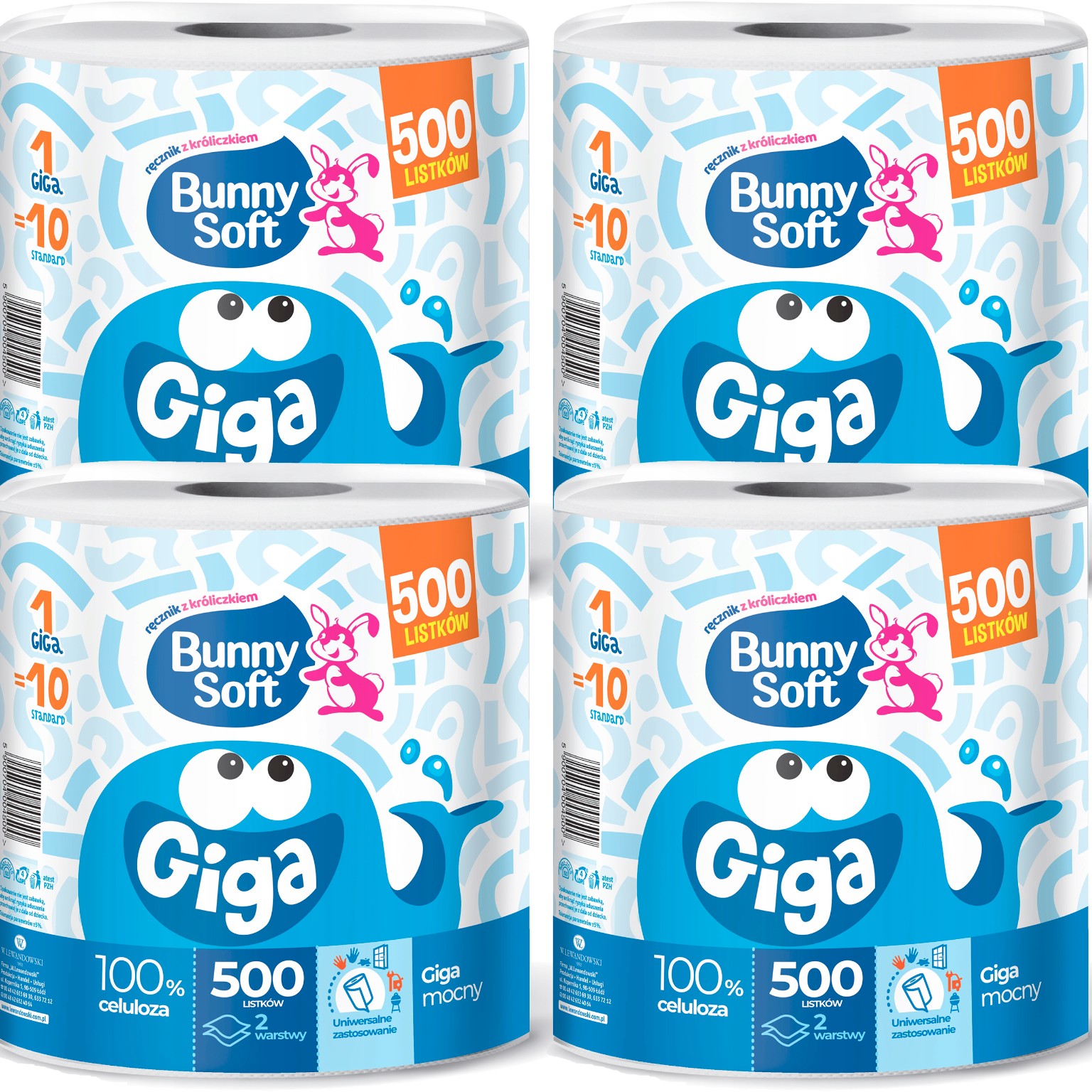 4 x Bunny Soft Ręcznik Papierowy Kuchenny GIGA 500 listków