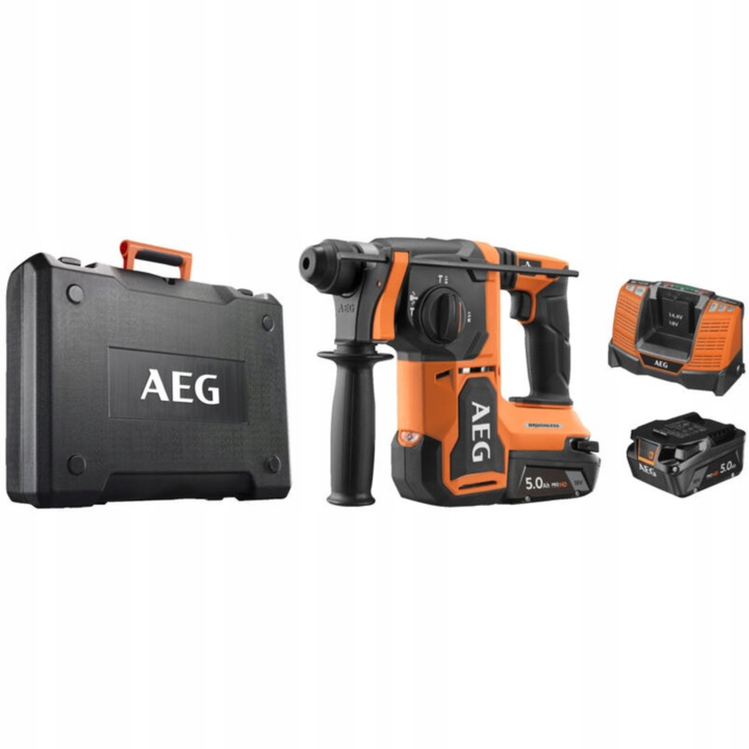 AEG Młotowiertarka 18V + 2xAkumulator 5.0Ah + 2x Ładowarka+Akumulator 6.0Ah