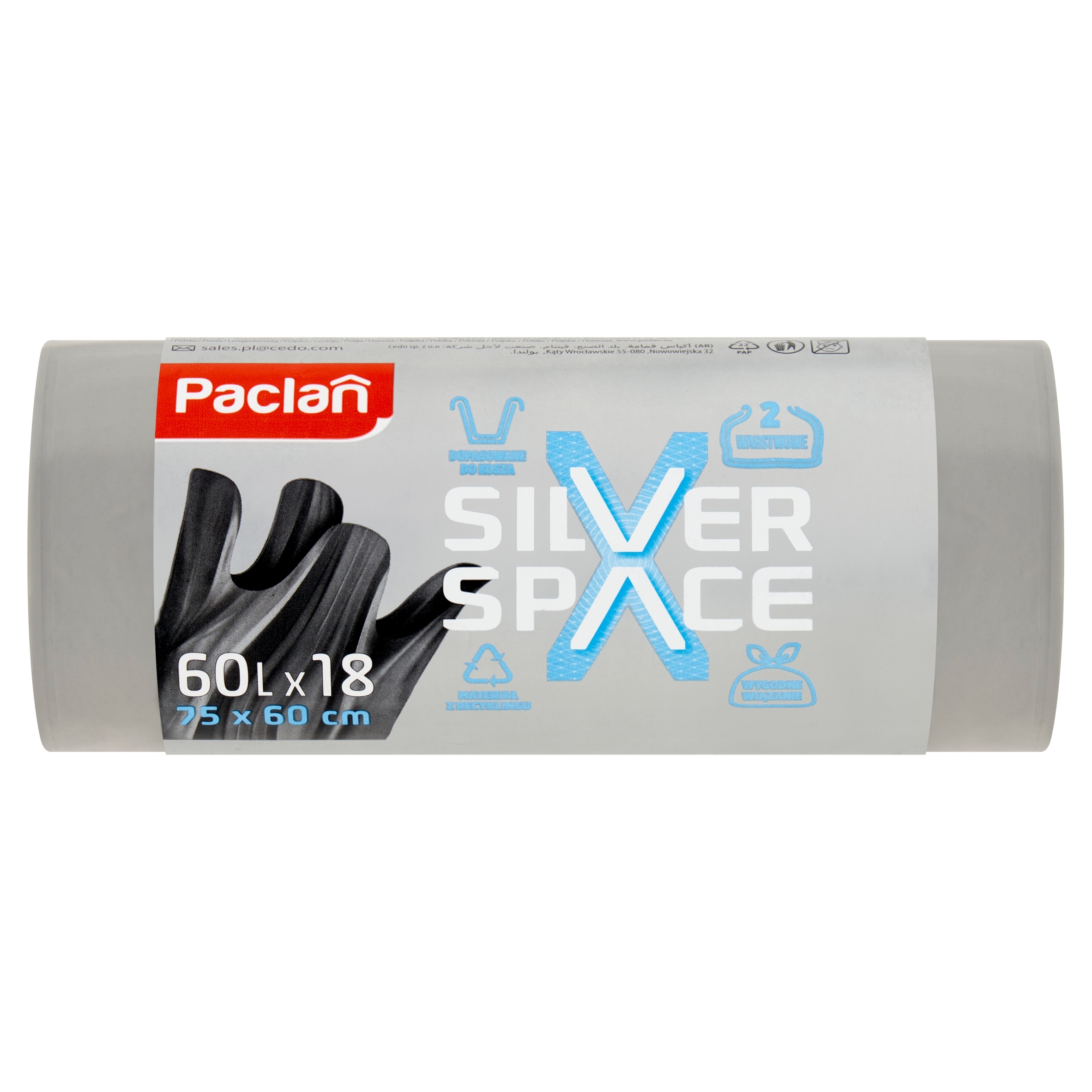Paclan Silver Space Multitop Lux worki na śmieci wiązane srebrne 60 l 18 szt.