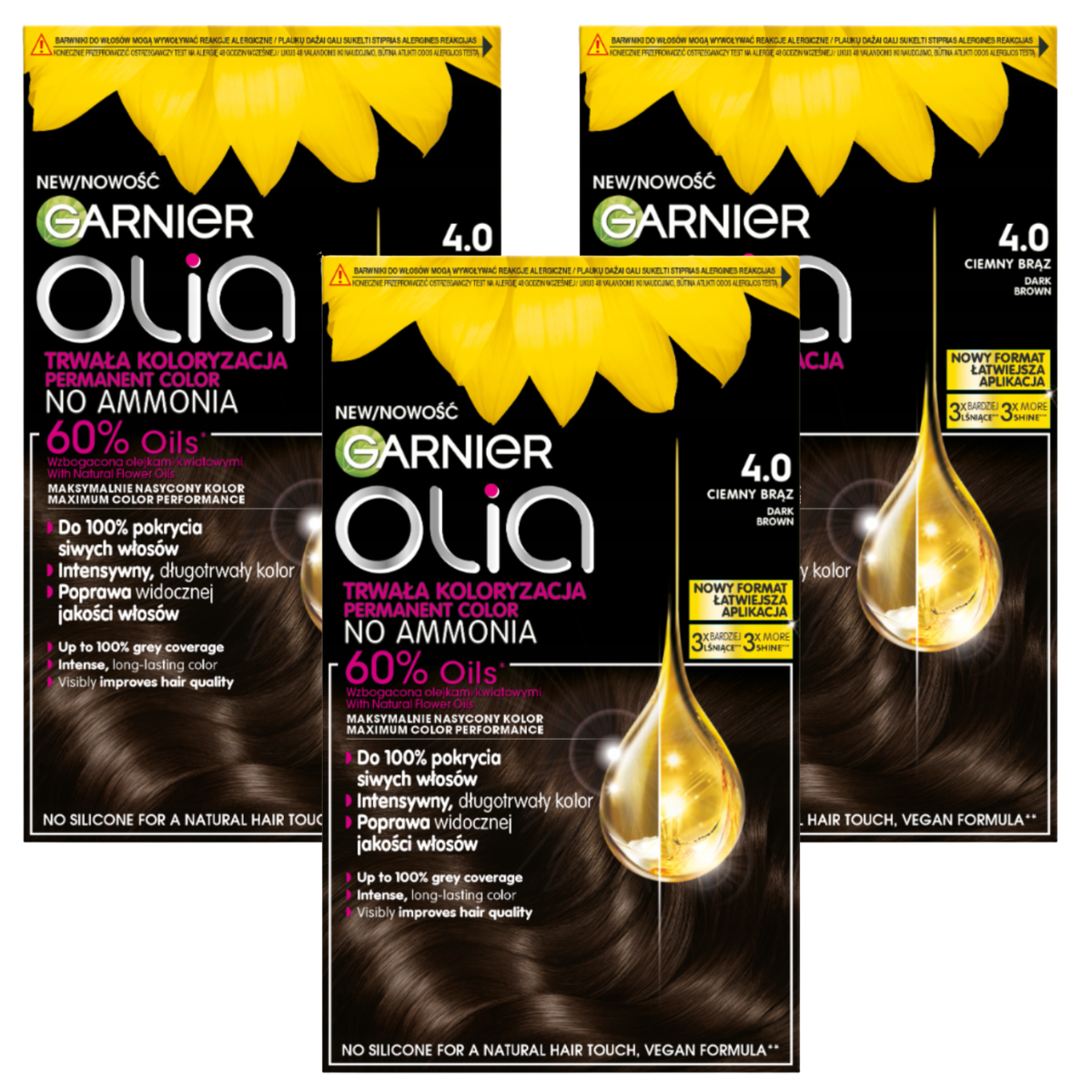 Garnier Olia Farba Do Włosów 4.0 Kolor Ciemny Brąz Permanentna Koloryzacja 3szt.