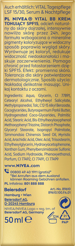 2 x NIVEA VITAL BB Krem do twarzy Tonujący SPF 15 50 ml