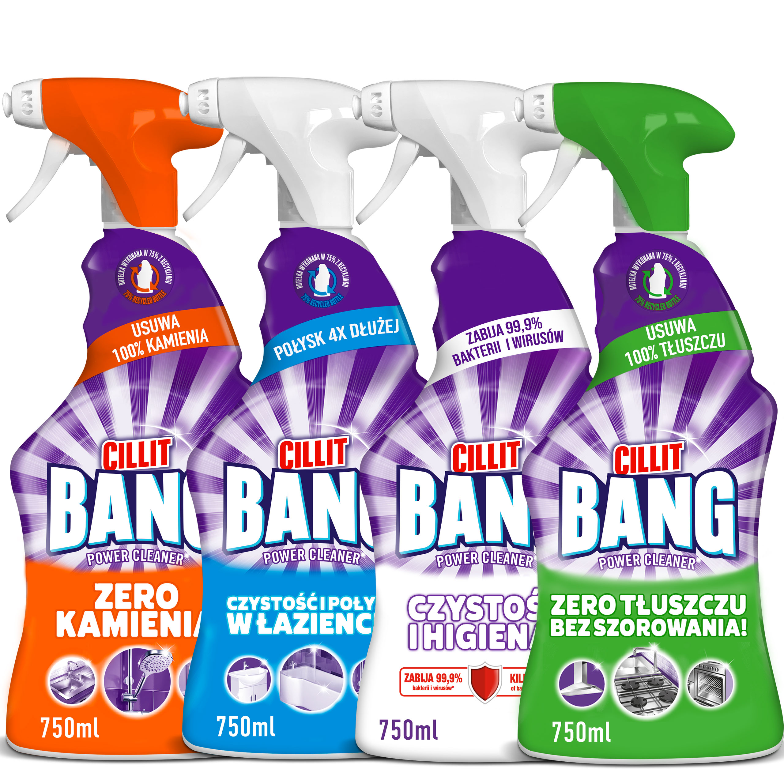 Cillit Bang Zero Kamienia 750 ml + Łazienka 750 ml + Czystość i Higiena 750 ml + Zero Tłuszczu 750 ml