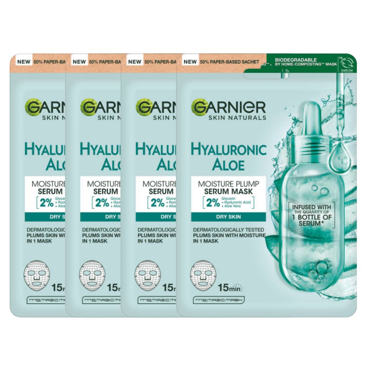 Garnier Hyaluronic Aloe Serum Maska rewitalizująca z kwasem hialuronowym i ekstraktem z aloesu 4x28g